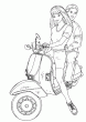 Voici Barbie et Ken qui font une ballade en scooter sur ce coloriage en ligne. Un nouveau dessin de Barbie la poupee de Mattel  imprimer ou  colorier en ligne sur un joli scooter. De quel couleur vas-tu colorier cette Barbie en moto?