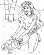 Un dessin de Barbie  colorier. Barbie aide cette tortue  retrouver son chemin sur la plage. Tu peux colorier ce dessin de Barbie avec le pot de peinture et finir les details avec le pinceau. A toi de jouer.