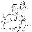 Un coloriage pour les vacances d't. Un dessin de bateau sur la mer  colorier en ligne ou  imprimer. Sur cette image il y a un bateau qui navigue sur l'eau avec son capitaine sur le pont. Les meilleurs dessin de bateaux sont ici