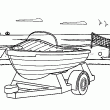 Un nouveau coloriage de bateau. Un dessin de bateau  colorier avec ce hors-bord sur une remorque  colorier en ligne. Cela donne envie d'aller faire une ballade pour se rafraichir pendant les vacances d't. 