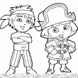 Un joli coloriage de Dora l'exploratrice et Diego dguiss en pirate. Sur ce dessin de Dora  colorier tu trouveras Dora avec un costume de pirate et Diego avec un foulard dans les cheveux.