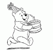 Bon anniversaire avec ce nouveau coloriage de dessin d'anniversaire. Avec ce coloriage en ligne de gteau d'anniversaire, tu pourras faire un joli dessin pour une carte d'invitation pour ton anniversaire avec ce coloriage de d'anniversaire de Winnie l'ourson qui porte un gateau avec une bougie.