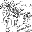 Un superbe dessin de vacances  la plage. Un coloriage de la mer qui sent bon les vacances d't sur une plage paradisiaque avec des palmiers et du sable fin. Un nouveau coloriage de plage pour le plaisir des enfants.