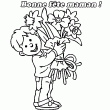 Coloriage pour la fte des mres en ligne ou  imprimer. Voici un nouveau dessin disponible pour illustrer la fte des maman avec ce petit garon qui emmne un joli bouquet de fleur. Les plus beaux coloriages pour les plus chouettes des mamans.