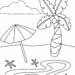 Un coloriage d't et de bord de mer avec ce dessin de parasol et de palmier. c'est l't et a sent bon les vacances au bord de la plage. amuses toi bien avec ces coloriages de vacances en ligne ou  imprimer.