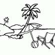 Un nouveau coloriage de vacances. Ca sent l't sur ce dessin de bord de mer, avec la plage, le soleil, un parasol et des palmiers. Bon coloriage de vacances sur cette page.