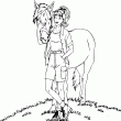 Un nouveau dessin de Barbie  colorier en ligne ou tu peux aussi imprimer ce dessin pour le colorier sur papier. Sur ce coloriage Barbie se promne avec son cheval dans un pr. Tu peux faire un superbe coloriage de Barbie avec un cheval.