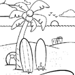 Un coloriage de rve. Un dessin de plage  colorier en ligne. Sur cette image tu trouveras la plage, le soleil, des palmiers, un ballon et bien sur la mer  colorier sur ce dessin d't.