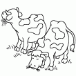 Un trs joli dessin de vaches  colorier. Des vaches  colorier dans un prs qui sont en train de brouter. Les plus beaux coloriage d'animaux de la ferme sont sur ce site.