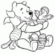 Super! un nouveau coloriage en ligne de Winnie l'ourson et Porcinnet qui dcouvre un petit poussin dans un oeuf de Pques. Quelle surprise pour ce magnifique coloriage en ligne pour les ftes de pques. Quel drle d'oeuf en chocolat pour ce dessin de pques avec winnie l'ourson et joyeuse ftes de pques  tous.